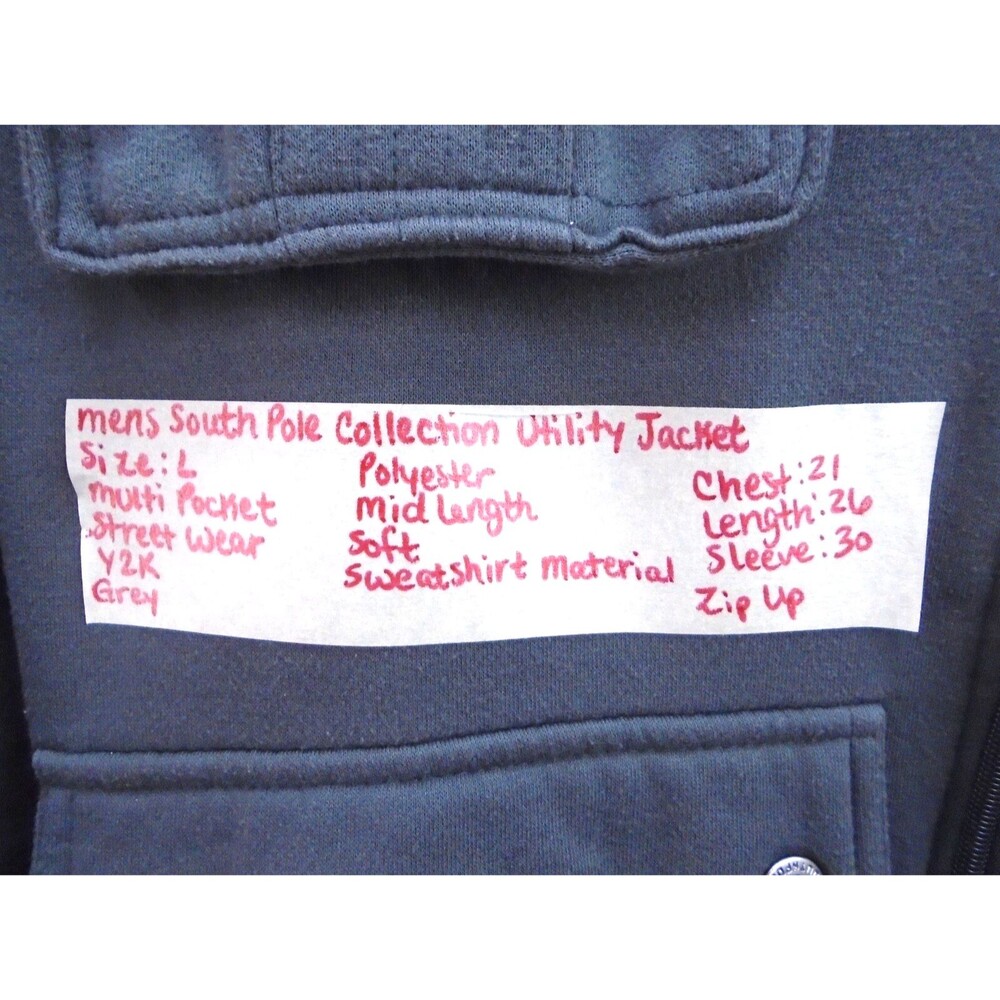 South Pole Y2K Utility Sweat Jacket Men's Size L Gray Multi Pocket Street Wear - Picture 4 of 8